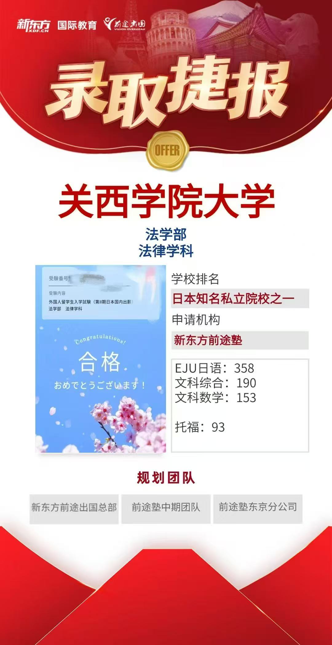 【亚洲】日本前途塾录取案例分享