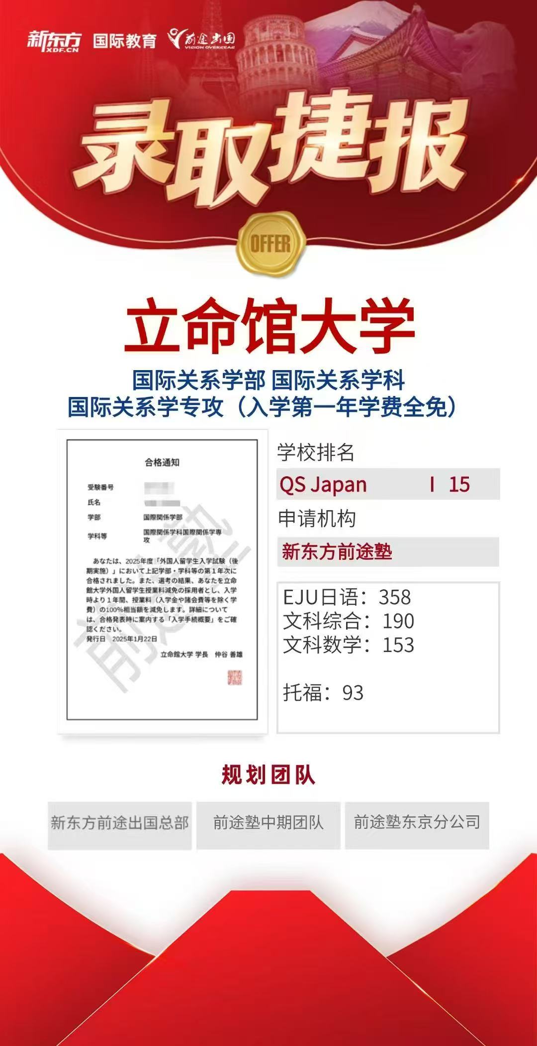 【亚洲】日本前途塾录取案例分享