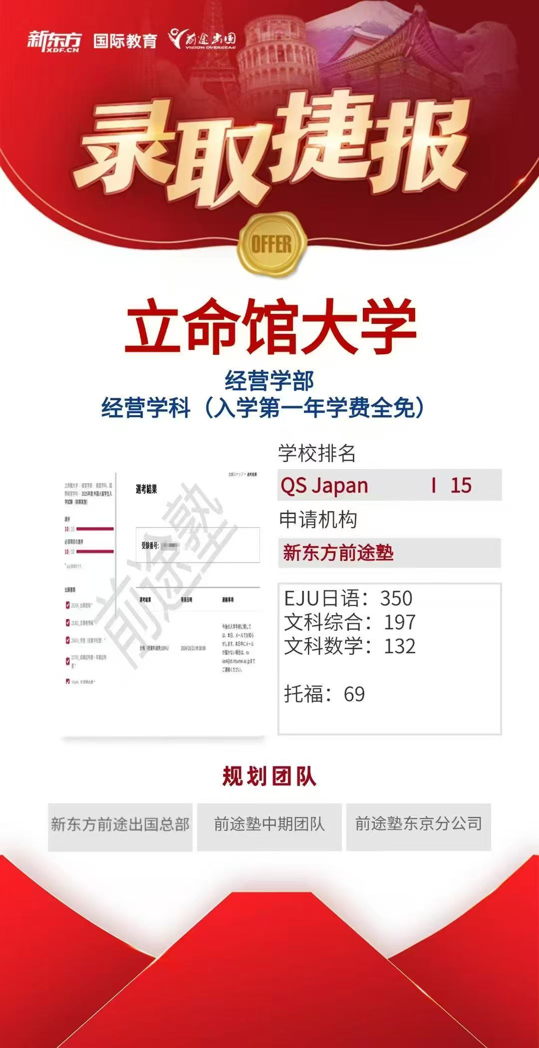 【亚洲】日本前途塾录取案例分享