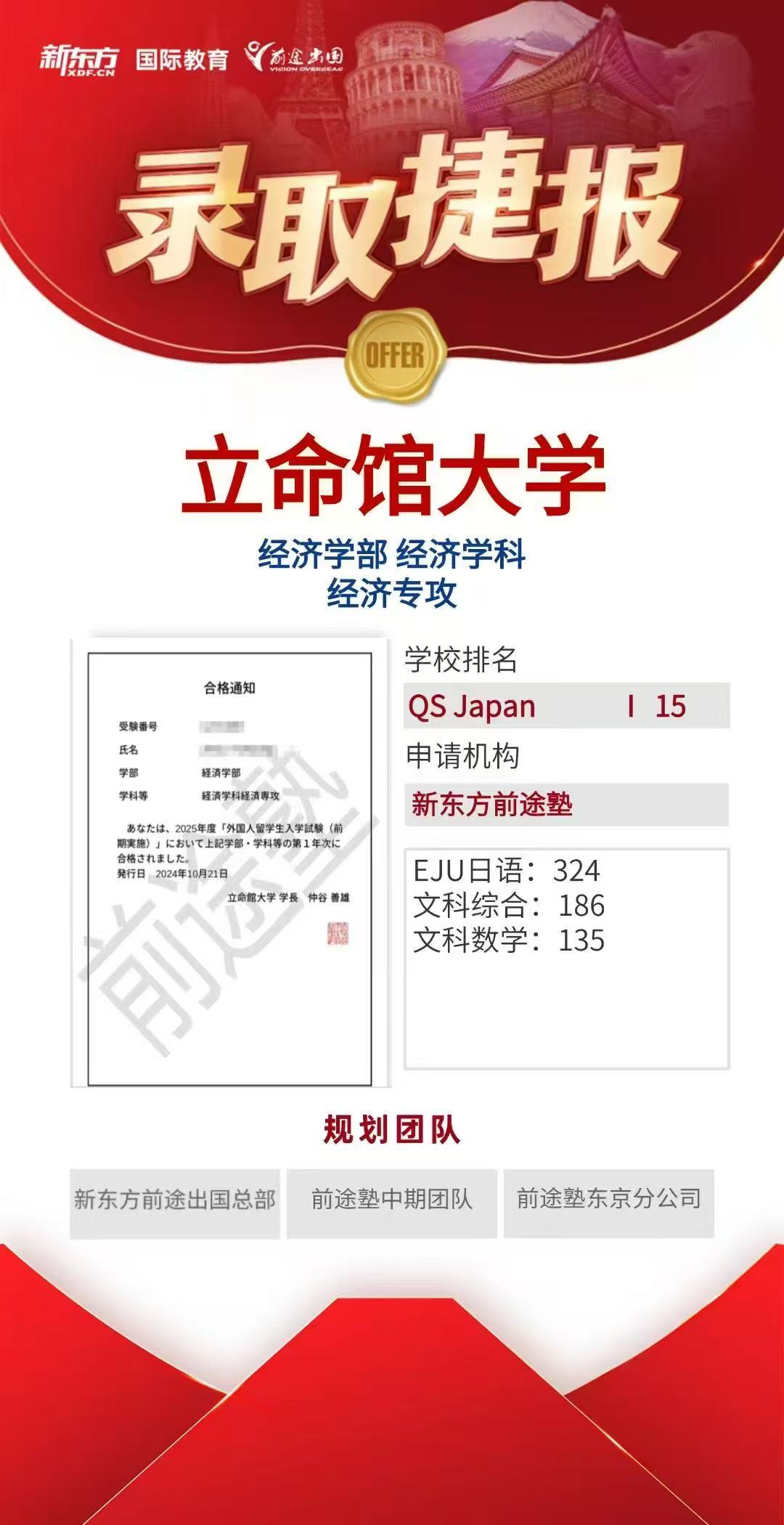 【亚洲】日本前途塾录取案例分享