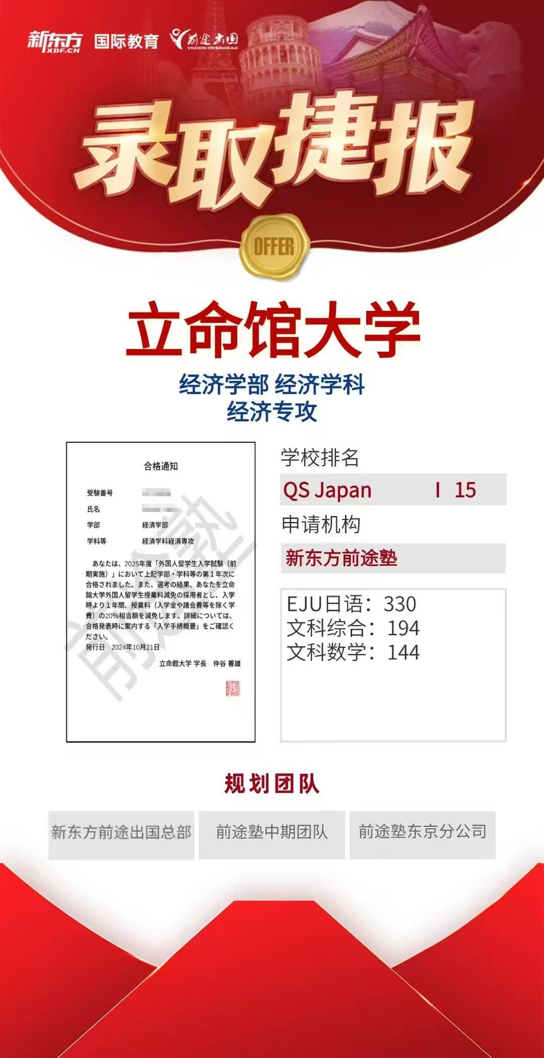 【亚洲】日本前途塾录取案例分享