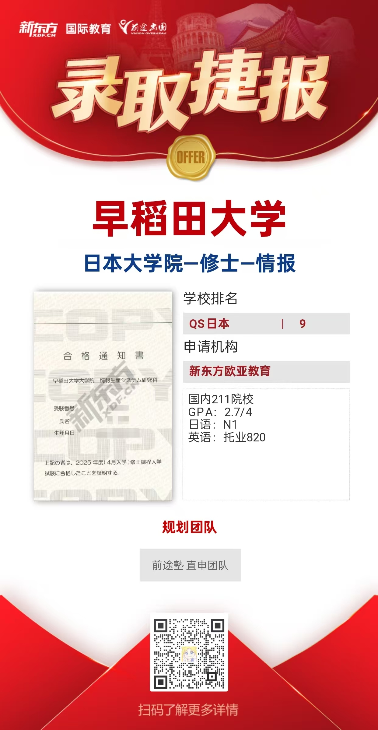 2025前途塾大学院合格案例分享