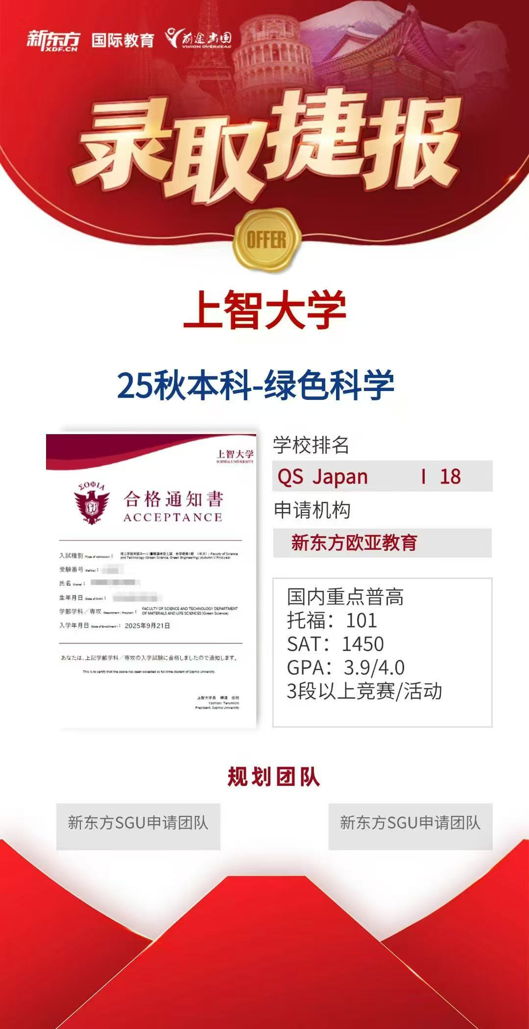 【offer】新东方前途好录取：日本上智大学