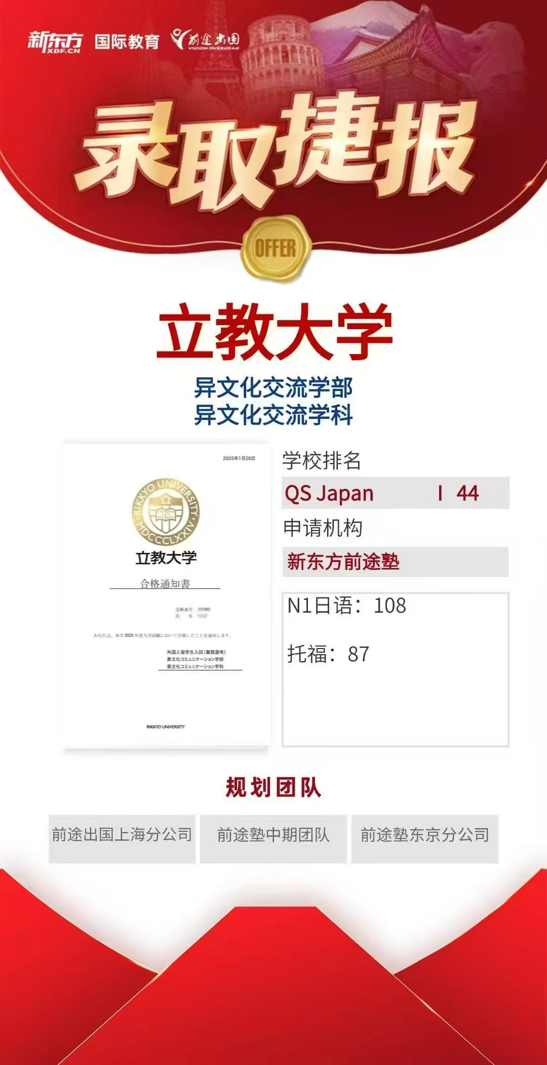 【亚洲】日本2025前途塾合格案例分享