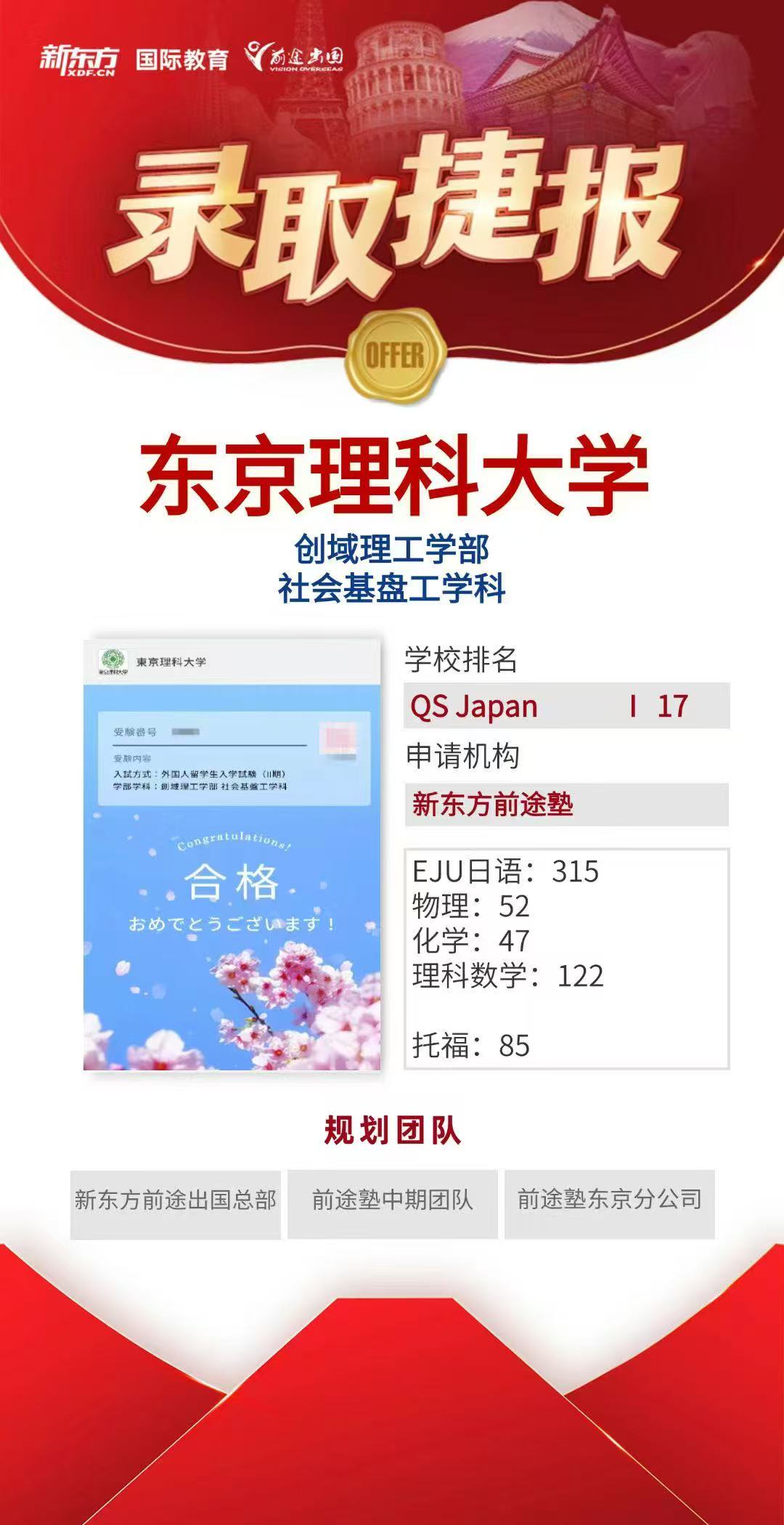 【亚洲】日本东京理科大学录取喜报！