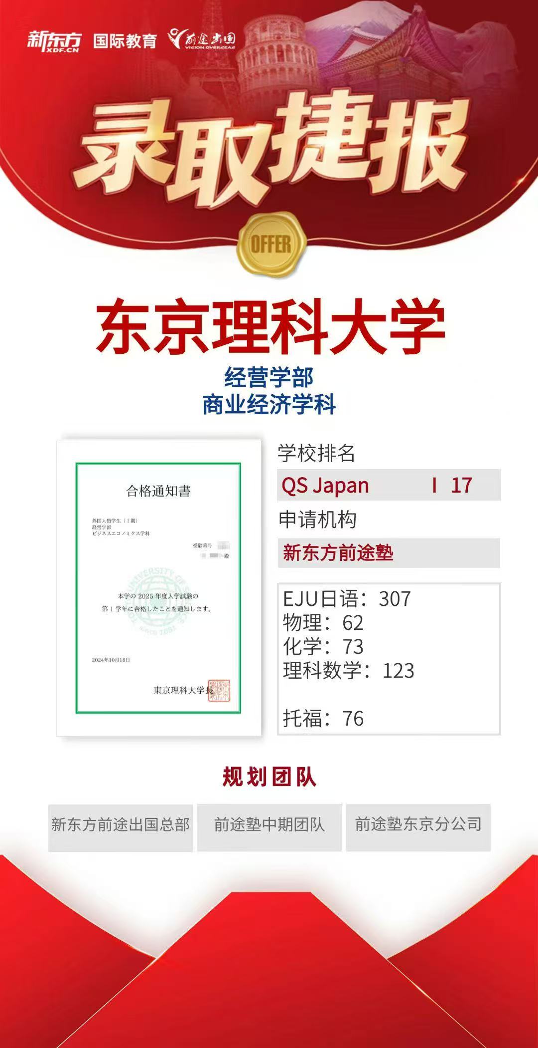 【亚洲】日本东京理科大学录取喜报！