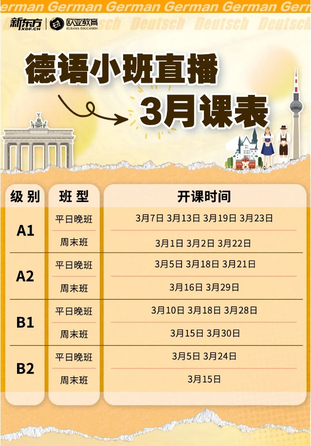 【德语】新东方小语种2025年3月直播课表