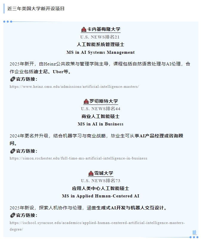 【美国】教育部公布29种新专业！美国人工智能领域新项目