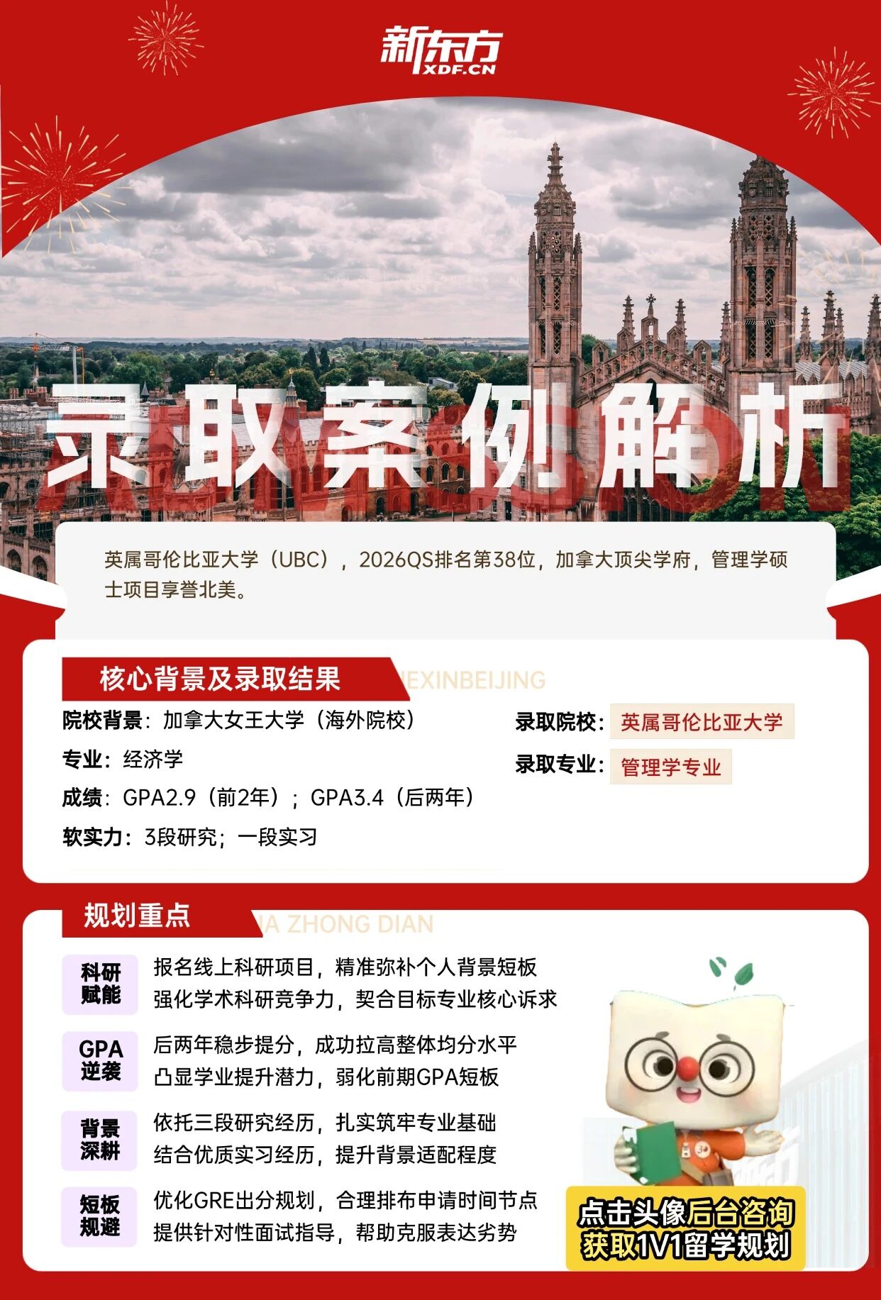 【新东方案例】GPA2.9逆袭UBC！海外本科经济学学子管理学硕士录取全复盘 摘要
