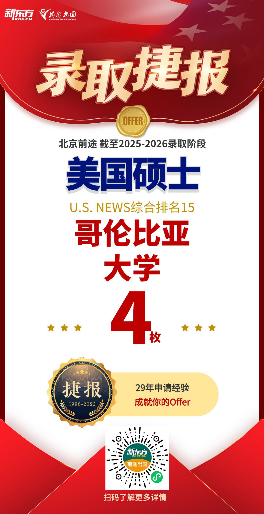 藤校录取来袭！今日新增哥伦比亚大学硕士offer1枚！