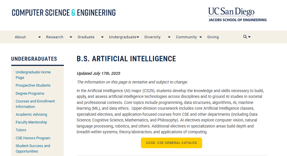 加州大学圣地亚哥分校推出人工智能理学学士学位！