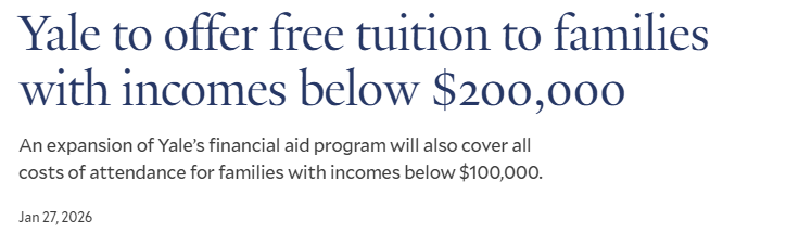重磅！耶鲁官宣：家庭年收入低于20万美元免学费，国际生也适用！