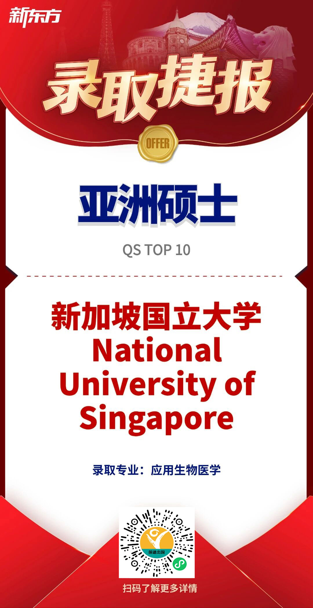 【走进offer】均分偏低+无医学先修课，跨申新国立生物医学，普通背景逆风斩获名校Offer？