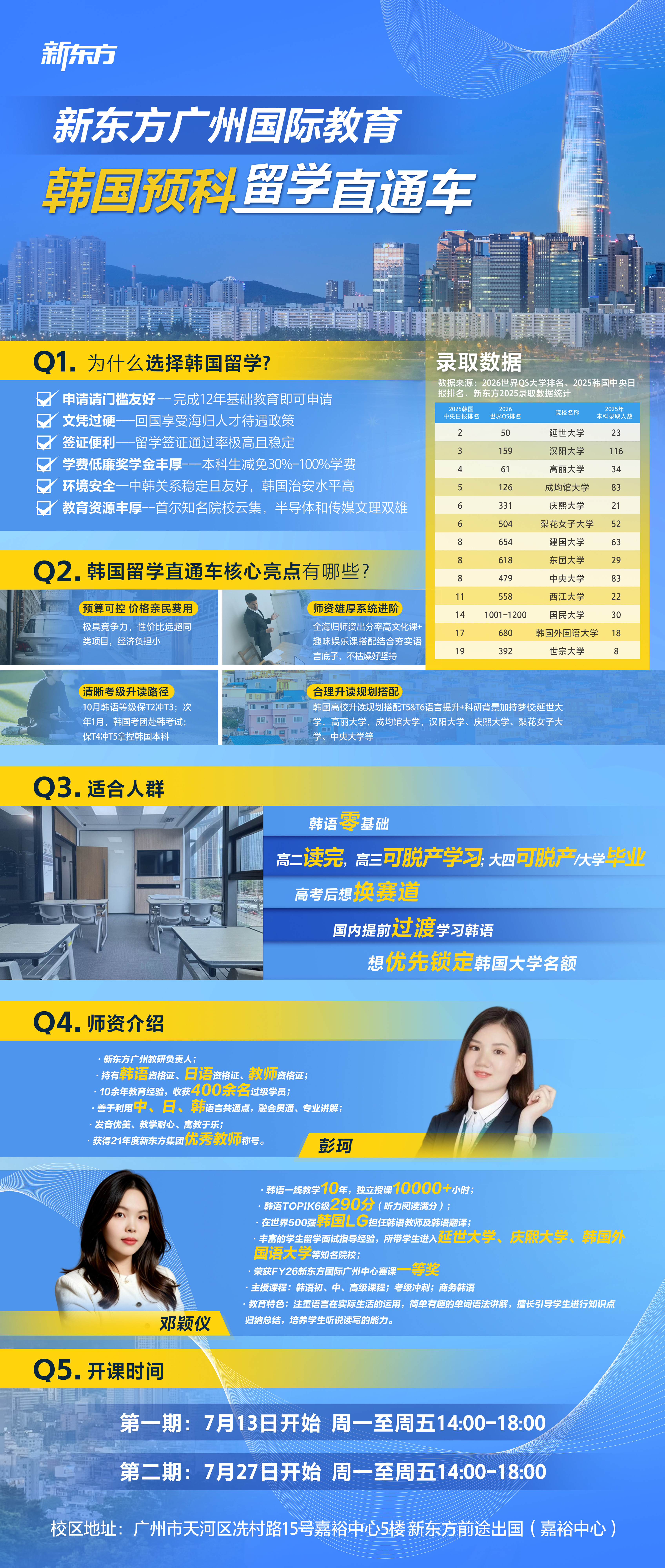 广州高考后韩国留学机构怎么选？广州新东方前途出国口碑好+预科项目