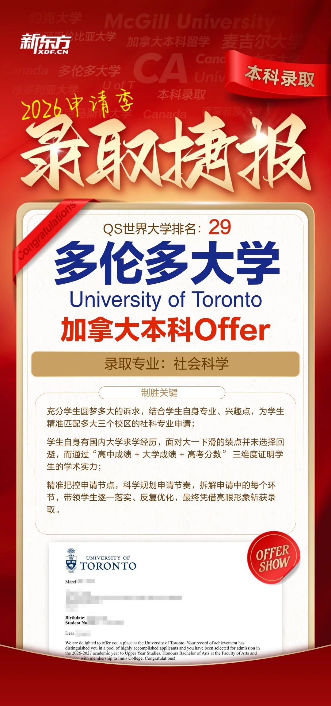 多伦多大学三轮放榜盛况：610枚offer+千万奖学金，开启留学新篇章！