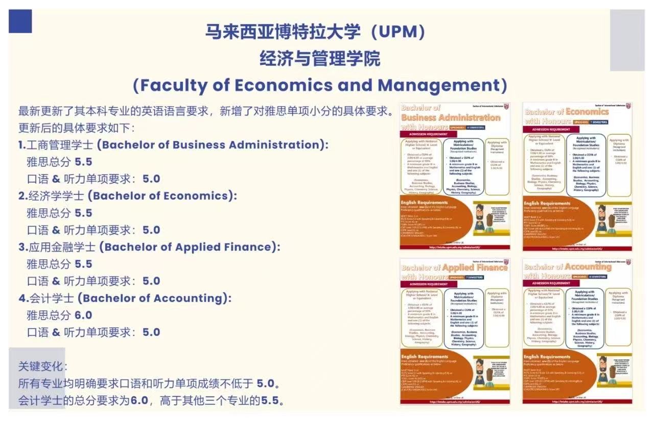 【亚洲】马来西亚博特拉大学经管学院更新申请要求