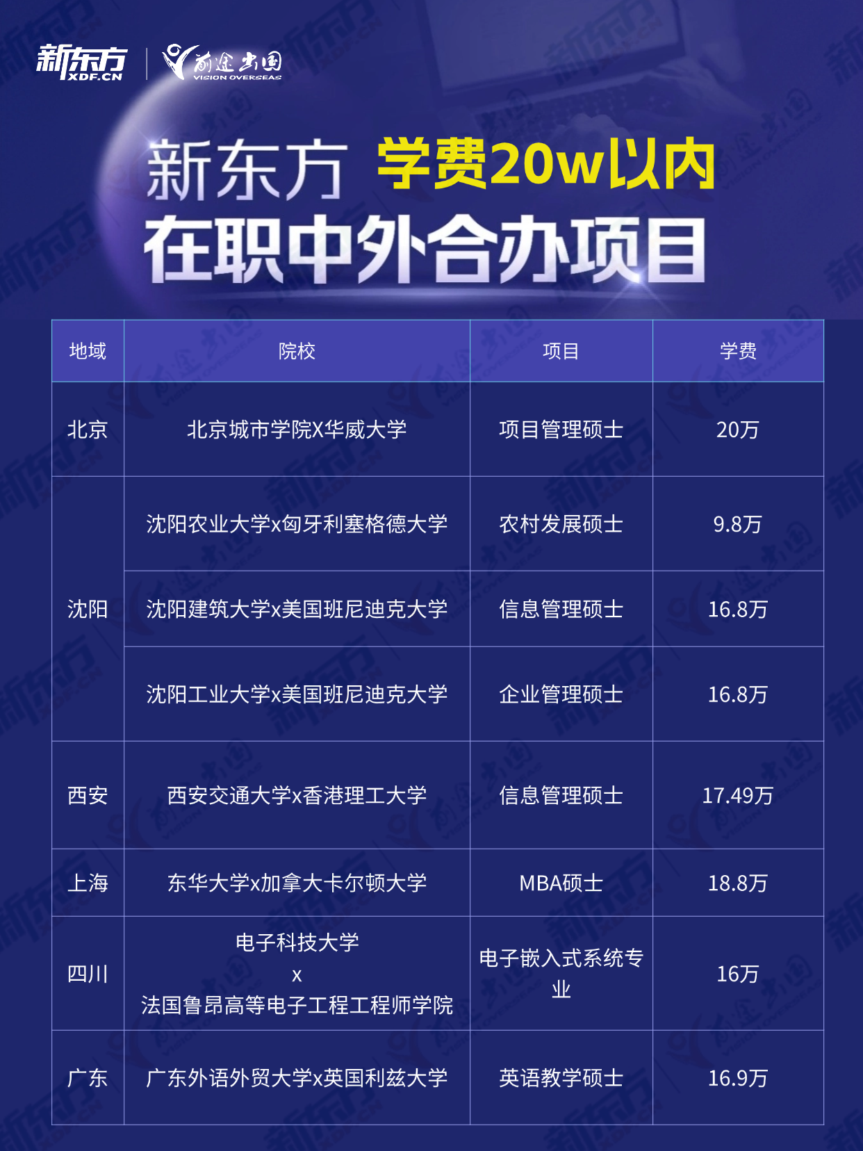 价格友好 | 学费20w内在职中外合办项目大合集